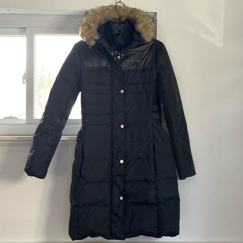 Black puffer coat with hood